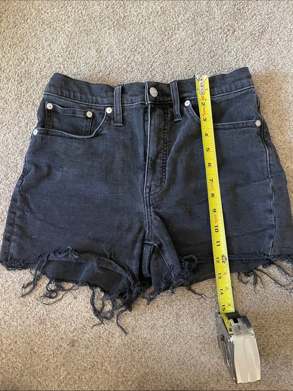 Madewell Black Distressed High-Rise Denim Shorts